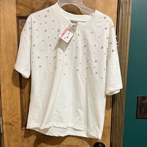 Vocal White Embellished Short Sleeve Top